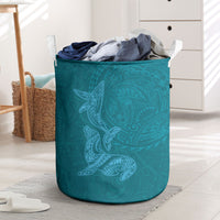 Hawaiian Monk Seal and Whale Laundry Basket Kakau Tribal Pattern Teal Color LT03 Teal - Polynesian Pride