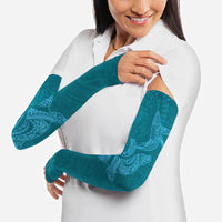 Hawaiian Monk Seal and Whale Arm Sleeves Kakau Tribal Pattern Teal Color