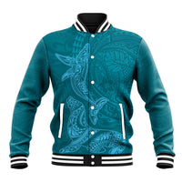 Hawaiian Monk Seal and Whale Baseball Jacket Kakau Tribal Pattern Teal Color LT03 Unisex Teal - Polynesian Pride