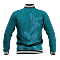 Hawaiian Monk Seal and Whale Baseball Jacket Kakau Tribal Pattern Teal Color LT03 - Polynesian Pride