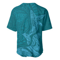 Hawaiian Monk Seal and Whale Baseball Jersey Kakau Tribal Pattern Teal Color LT03 - Polynesian Pride