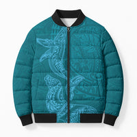 Hawaiian Monk Seal and Whale Bomber Puffer Jacket Kakau Tribal Pattern Teal Color LT03 Unisex Teal - Polynesian Pride
