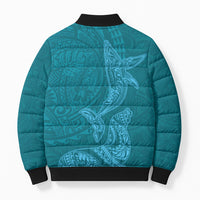 Hawaiian Monk Seal and Whale Bomber Puffer Jacket Kakau Tribal Pattern Teal Color LT03 - Polynesian Pride