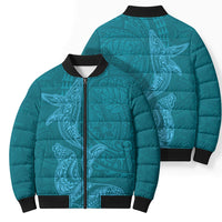 Hawaiian Monk Seal and Whale Bomber Puffer Jacket Kakau Tribal Pattern Teal Color LT03 - Polynesian Pride