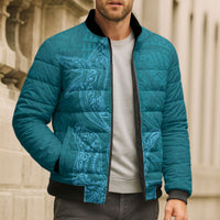 Hawaiian Monk Seal and Whale Bomber Puffer Jacket Kakau Tribal Pattern Teal Color LT03 - Polynesian Pride