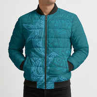 Hawaiian Monk Seal and Whale Bomber Puffer Jacket Kakau Tribal Pattern Teal Color LT03 - Polynesian Pride