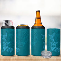 Hawaiian Monk Seal and Whale 4 in 1 Can Cooler Tumbler Kakau Tribal Pattern Teal Color