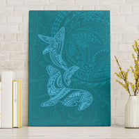 Hawaiian Monk Seal and Whale Canvas Wall Art Kakau Tribal Pattern Teal Color LT03 Without Frame Teal - Polynesian Pride