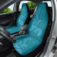 Hawaiian Monk Seal and Whale Car Seat Cover Kakau Tribal Pattern Teal Color