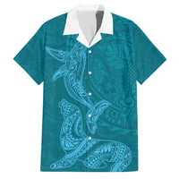 Hawaiian Monk Seal and Whale Family Matching Tank Maxi Dress and Hawaiian Shirt Kakau Tribal Pattern Teal Color LT03 Dad's Shirt - Short Sleeve Teal - Polynesian Pride