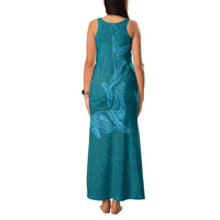 Hawaiian Monk Seal and Whale Family Matching Tank Maxi Dress and Hawaiian Shirt Kakau Tribal Pattern Teal Color LT03 - Polynesian Pride