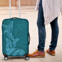 Hawaiian Monk Seal and Whale Luggage Cover Kakau Tribal Pattern Teal Color