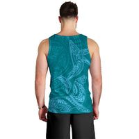 Hawaiian Monk Seal and Whale Men Tank Top Kakau Tribal Pattern Teal Color