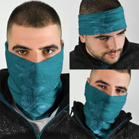 Hawaiian Monk Seal and Whale Neck Gaiter Kakau Tribal Pattern Teal Color