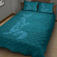 Hawaiian Monk Seal and Whale Quilt Bed Set Kakau Tribal Pattern Teal Color LT03 - Polynesian Pride