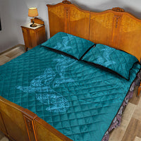 Hawaiian Monk Seal and Whale Quilt Bed Set Kakau Tribal Pattern Teal Color LT03 - Polynesian Pride