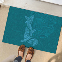 Hawaiian Monk Seal and Whale Rubber Doormat Kakau Tribal Pattern Teal Color