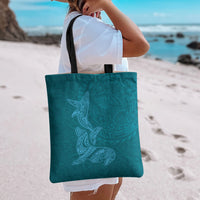 Hawaiian Monk Seal and Whale Tote Bag Kakau Tribal Pattern Teal Color