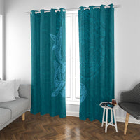 Hawaiian Monk Seal and Whale Window Curtain Kakau Tribal Pattern Teal Color LT03 With Grommets Teal - Polynesian Pride