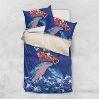 Hawaiian Sea Animals Bedding Set Whales Shark and Turtle Guardians with Tribal Pattern