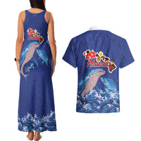 Hawaiian Sea Animals Couples Matching Tank Maxi Dress and Hawaiian Shirt Whales Shark and Turtle Guardians with Tribal Pattern