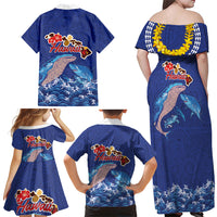 Hawaiian Sea Animals Family Matching Off Shoulder Maxi Dress and Hawaiian Shirt Whales Shark and Turtle Guardians with Tribal Pattern