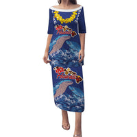 Hawaiian Sea Animals Family Matching Puletasi and Hawaiian Shirt Whales Shark and Turtle Guardians with Tribal Pattern