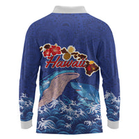 Hawaiian Sea Animals Long Sleeve Polo Shirt Whales Shark and Turtle Guardians with Tribal Pattern LT03 - Polynesian Pride