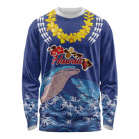 Hawaiian Sea Animals Long Sleeve Shirt Whales Shark and Turtle Guardians with Tribal Pattern