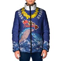 Hawaiian Sea Animals Padded Jacket Whales Shark and Turtle Guardians with Tribal Pattern