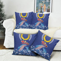 Hawaiian Sea Animals Pillow Cover Whales Shark and Turtle Guardians with Tribal Pattern