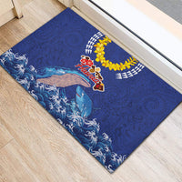 Hawaiian Sea Animals Rubber Doormat Whales Shark and Turtle Guardians with Tribal Pattern