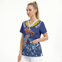 Hawaiian Sea Animals Scrub Top Whales Shark and Turtle Guardians with Tribal Pattern LT03 - Polynesian Pride