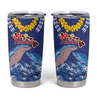 Hawaiian Sea Animals Tumbler Cup Whales Shark and Turtle Guardians with Tribal Pattern