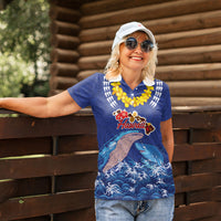 Hawaiian Sea Animals Women Polo Shirt Whales Shark and Turtle Guardians with Tribal Pattern