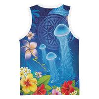 Fiji Jellyfish Basketball Jersey Tapa Patterns and Hibiscus Sea Vibe