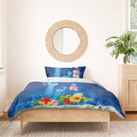 Fiji Jellyfish Bedding Set Tapa Patterns and Hibiscus Sea Vibe