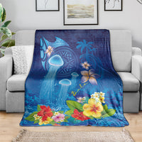 Fiji Jellyfish Blanket Tapa Patterns and Hibiscus Sea Vibe