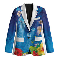 Fiji Jellyfish Blazer Tapa Patterns and Hibiscus Sea Vibe
