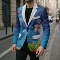 Fiji Jellyfish Blazer Tapa Patterns and Hibiscus Sea Vibe