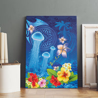 Fiji Jellyfish Canvas Wall Art Tapa Patterns and Hibiscus Sea Vibe