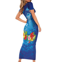 Fiji Jellyfish Family Matching Short Sleeve Bodycon Dress and Hawaiian Shirt Tapa Patterns and Hibiscus Sea Vibe