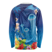 Fiji Jellyfish Long Sleeve Shirt Tapa Patterns and Hibiscus Sea Vibe LT03 - Polynesian Pride