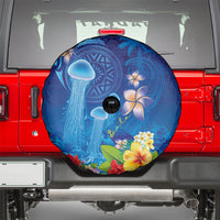 Fiji Jellyfish Spare Tire Cover Tapa Patterns and Hibiscus Sea Vibe