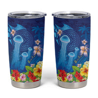 Fiji Jellyfish Tumbler Cup Tapa Patterns and Hibiscus Sea Vibe LT03 Blue - Polynesian Pride