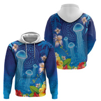 Fiji Jellyfish Zip Hoodie Tapa Patterns and Hibiscus Sea Vibe LT03 - Polynesian Pride