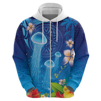 Fiji Jellyfish Zip Hoodie Tapa Patterns and Hibiscus Sea Vibe LT03 - Polynesian Pride