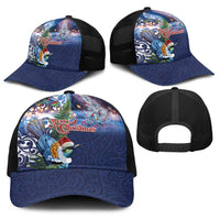 New Zealand Merry Christmas Baseball Net Cap Maori Tribal Pattern with Xmas Tui Bird