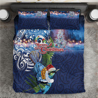 New Zealand Merry Christmas Bedding Set Maori Tribal Pattern with Xmas Tui Bird