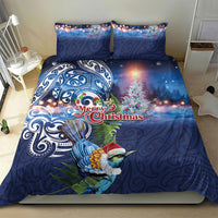 New Zealand Merry Christmas Bedding Set Maori Tribal Pattern with Xmas Tui Bird